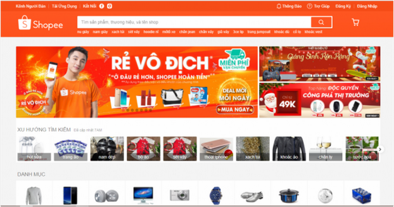 Giao diện một trang web tổng hợp voucher khuyến mãi từ các sàn giao dịch