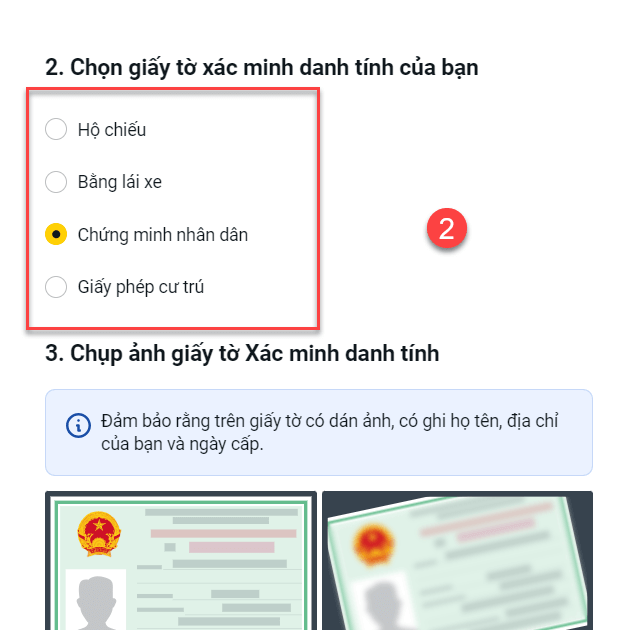 Ví dụ về các loại giấy tờ có thể sử dụng để xác minh danh tính và địa chỉ trên Exness